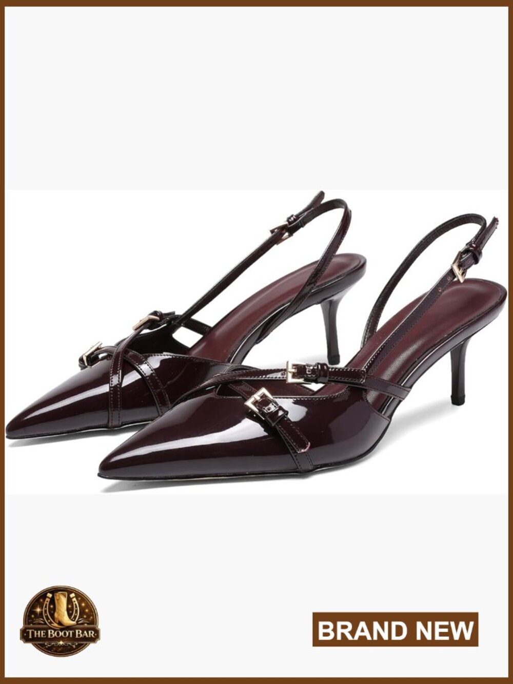 Pointed Toe Kitten Heel Pumps Patent Leather Slingback Buckle Strap Dress Shoes